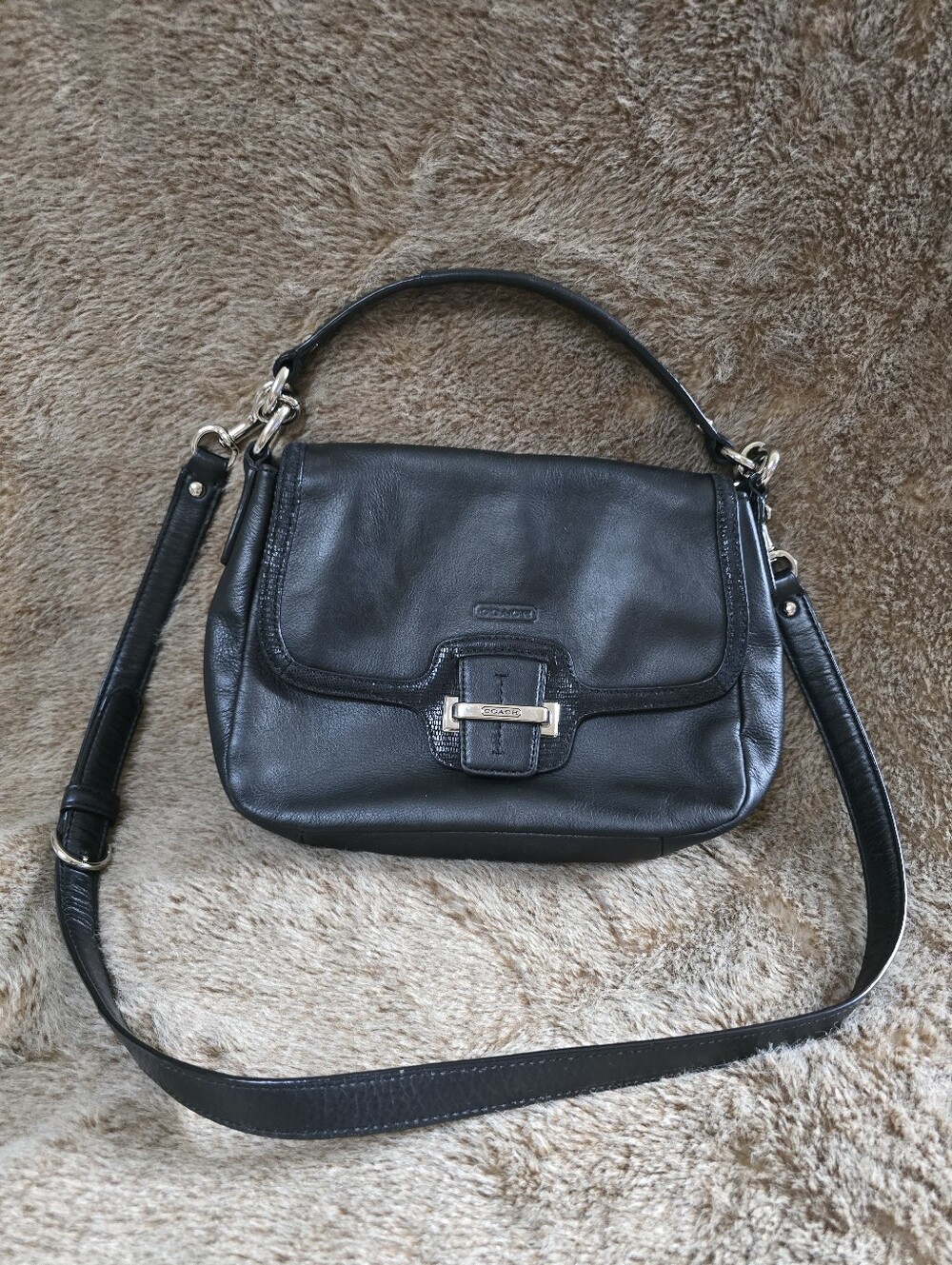 COACH G1320 F25206 Taylor Soft Black Leather Flap Bag Purse Crossbody Satchel